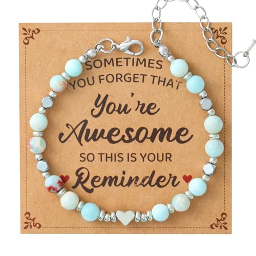 Birthday Bracelet: 6mm Natural Stone Healing Bracelet Inspirational Self-Care Gifts for Women, Mom, Daughter, Wife, Coworkers, Friend, Bestie, Granddaughter - color: Colorful