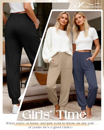 3 Pack Women's Lounge Pants Yoga High Waist Sweatpants Workout Lightweight Casual Joggers Comfy Pajama with Pockets - color: Black, Charcoal Gray, Khaki, size: X-Large