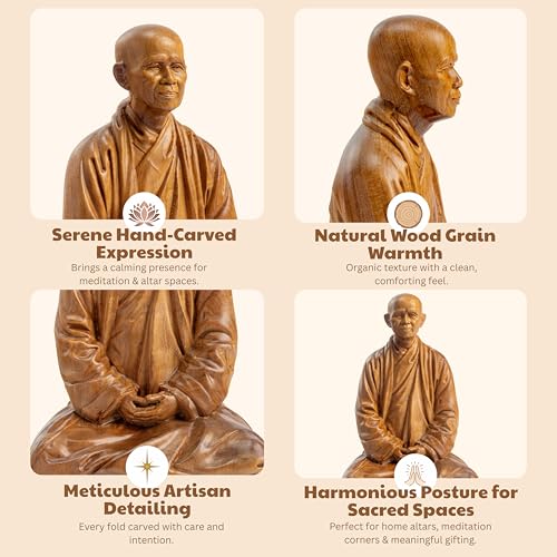 Zen Master Thich Nhat Hanh Buddha Statue, Wooden Meditation Accessories, Feng Shui Decor, Zen Spiritual Gifts, Home and Altar Decoration, Buddha Room and Indoor Decor