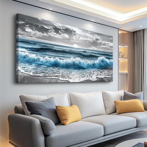ZUITINGHUA Canvas Wall Art For Living Room Wall Decor For Bedroom Office Wall Decoration Sea Wave Landscape Painting Black And White Pictures Artwork Room Aesthetic Home Decor 20x40 In - color: Sea Wave, size: 40"L x 20"W