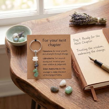 Healing Crystal Keychain Gift for New Beginnings Calming Anxiety Luck Protection Natural Gemstone Keychain for Women - color: For Your Next Chapter