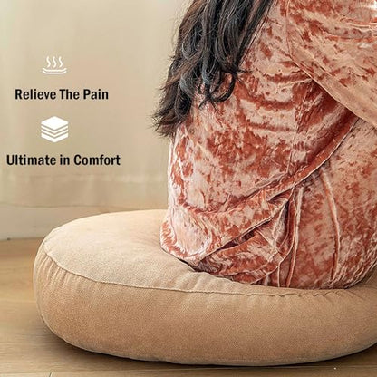 WJXBoos Round Floor Pillows,Extra Thick Large Cushion Pillows Seating Flax Tufted Corduroy Indoor Outdoor Seat Cushion Floor Seat Pads for Bay Window Tatami (Light Blue,17"x17"x5")