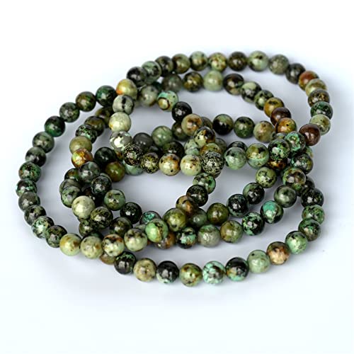 Angelstones Handmade Natural Healing Gemstone 6mm Round Beads Stretch Crystal Bracelet 7 Inch Unisex - color: African Turquoise