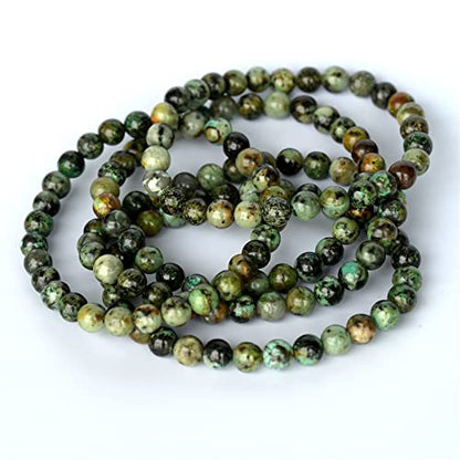 Angelstones Handmade Natural Healing Gemstone 6mm Round Beads Stretch Crystal Bracelet 7 Inch Unisex - color: African Turquoise