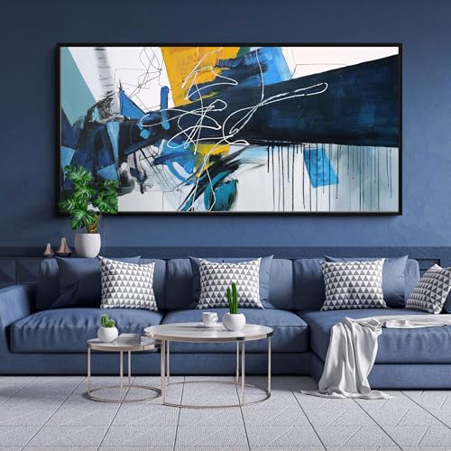 KLAKLA Wall Art for Living Room - Blue Abstract Canvas Pictures Framed Artwork for walls Extra Large Prints for Bedroom Above the Bed Decor - color: Blue abstract - 1, size: 30x60