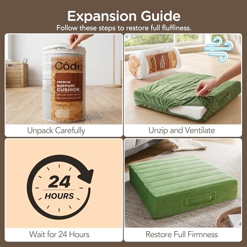 Codi Thick Replacement Couch Cushions 2 Sets, Upholstery Foam with Washable Covers for Sofa Cushion Chair Meditation - 24 × 24 × 5 Inch, High Density Foam, Green - color: Green, size: 24 Inch (Pack of 2)