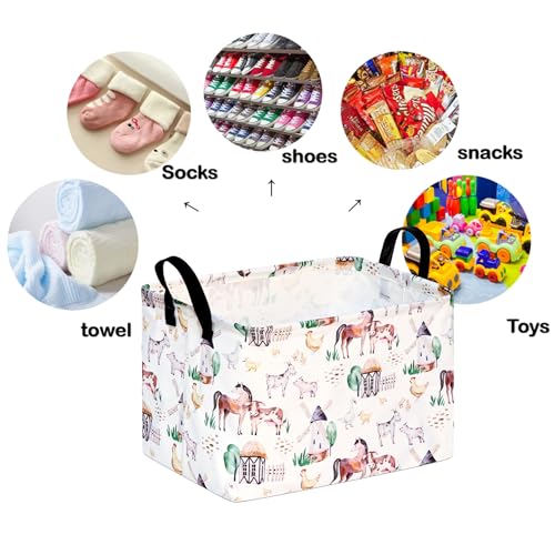 Storage Basket Home Shelf Basket Organizer Box Clothes Laundry Hamper Nursery Bin Gift Laundry Basket with Handles Rectangle Farm Pattern for Home - color: Windmill Animal
