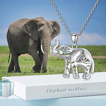 Evil Eye Necklace for Women 925 Sterling Silver, Protection Necklace with Blue Evil Eye Charm, Evil Eye/Lotus Pendant Jewelry, Birthday Christmas Gifts for Her - style: Celtic Elephant with Evil Eye Necklacse