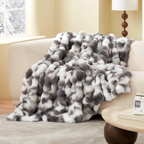 Amélie Home Faux Fur Throw Blanket for Couch, Ultra Soft Fuzzy Plush Bubble Throw for Sofa, Living Room & Home Decor, 50"x60", Tie-dye Grey - color: Tie-dye Grey, size: 50" x 60"