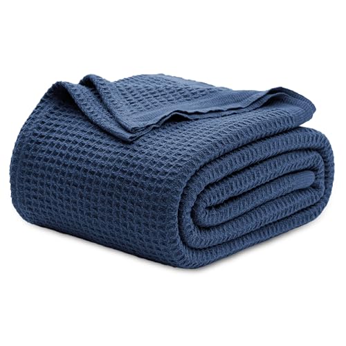 Bedsure Gentlesoft 100% Cotton Blanket Twin XL Size for College Dorm - Cooling Breathable and Soft for Summer, Waffle Weave Twin Blanket for Bed, Dorm Room Essentials, Navy, 66x90 inches - color: 10 Navy, size: Twin XL (66" X 90")