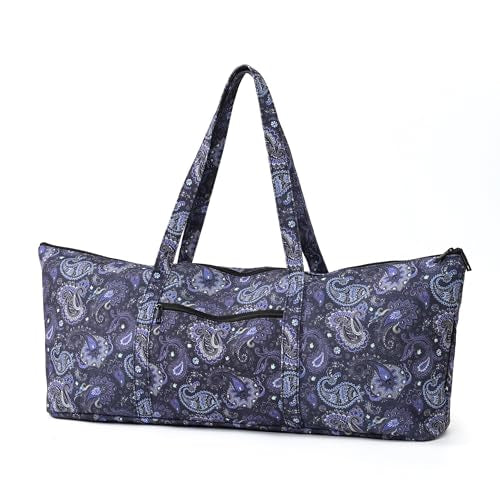 | Yoga Mat Bag | Large Yoga Mat Carrier with Wet Pocket | Yoga Gifts | Gym Tote Bag for Women - color: Tote-Blue Cashew Flower