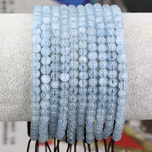 Keleny Natural Gemtones 4mm Round Beads Crystal Adjustable Braided Macrame Tassels Bracelets Unisex - color: Blue Aquamarine
