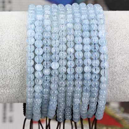 Keleny Natural Gemtones 4mm Round Beads Crystal Adjustable Braided Macrame Tassels Bracelets Unisex - color: Blue Aquamarine
