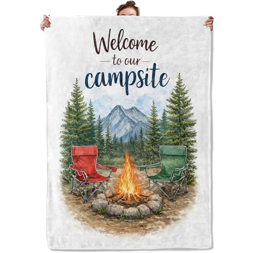 Watercolor Camping Throw Blanket, Campfire Chair and Forest Mountain, Soft Flannel Fleece, 50x60 Inch, Couch Sofa Cabin Rv Blankets for Campers Outdoor Lovers, Cozy Rustic Home Decor Gifts - color: Camping 01, size: 60x50 INCH