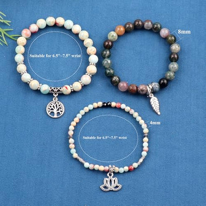Tree of Life Yoga Healing Stone Bracelets,Multilayer Lotus Chakra Stone Reiki Bracelet Sets,Anxiety Crystal Natural Stone,for Women Stress Relief - style: Shoushan stone + Indian agate