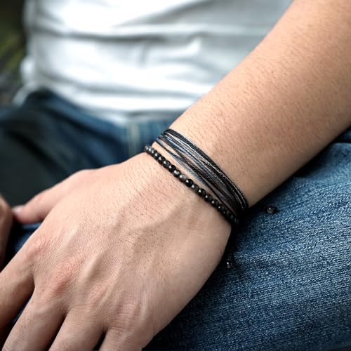 Mezcla Vida Natural Stone Beaded Bracelets for Men Women Unisex Adjustable Waterproof Rope Bracelets Set Valentine's Day Birthday Gifts for Boyfriend Husband Him