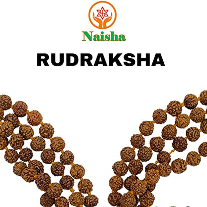 NAISHA Rudraksha Mala 108+1 Beads Necklace, Seed Bead Natural Himalaya 5 face Panch Mukhi Rudraksha Seed, Prayer Beads, Wrist Mala Wrap, Jaap Mala, Bracelet Bead Size 7 mm (1 Pack)…