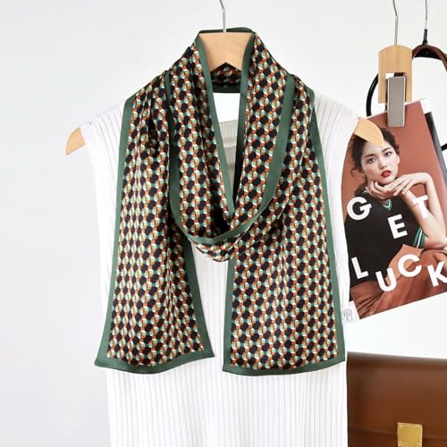 ANDANTINO 100% Silk Scarf for Women 59”*6.3” Long Shawls for Headscarf and Neck- Oblong Hair Wraps with Gift Packed - color: Dark Green&black