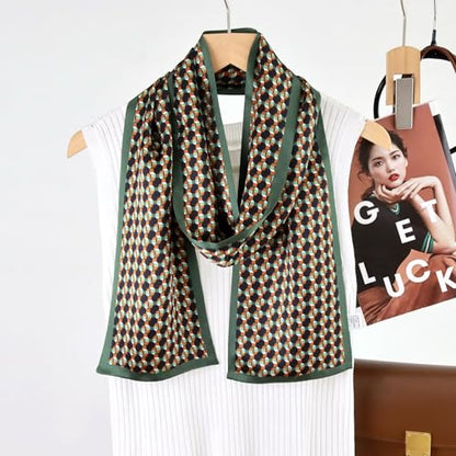 ANDANTINO 100% Silk Scarf for Women 59”*6.3” Long Shawls for Headscarf and Neck- Oblong Hair Wraps with Gift Packed - color: Dark Green&black