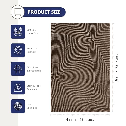 Abani Neutral Collection Brown Area Rug 4' x 6' for Living Room, Bedroom - Mid-Century Concentric Circle Design - Durable & Easy to Clean - color: Brown, size: 4' x 6' (Rectangular)