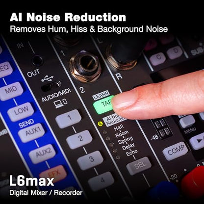 Zoom LiveTrak L6max Digital Mixer and Recorder, 12-Channel, 32-Bit Float, Battery Powered, 4 Combo + 8 Stereo Inputs, MIDI, Effects, Sound Pads, 3-Band EQ, AI Noise Reduction