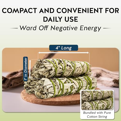 White Sage Smudge Stick Set – 3-Pack of 4-Inch Bundles for Home Cleansing, Meditation Rituals, Energy Clearing, Witchcraft Tools, Spiritual Gifts, Yoga, Altar, and Smudging