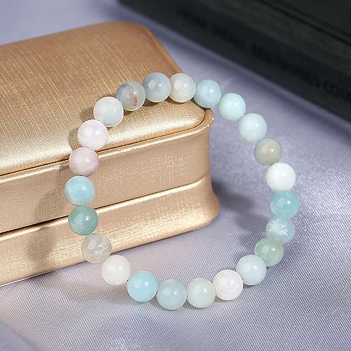 MAIBAOTA Healing Crystal Bracelet for Women Men, 8/4 mm Natural Stone Beaded Bracelets, Jewelry Birthday Gifts, Round Gemstones Stretch Bracelets - color: Multi-Amazonite, size: 8 mm