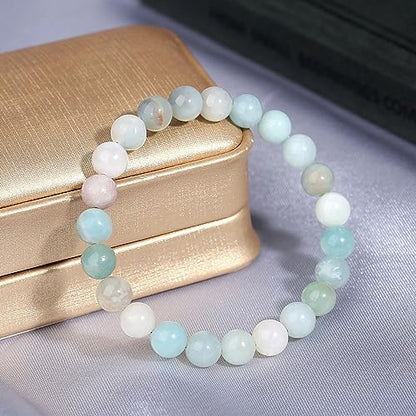 MAIBAOTA Healing Crystal Bracelet for Women Men, 8/4 mm Natural Stone Beaded Bracelets, Jewelry Birthday Gifts, Round Gemstones Stretch Bracelets - color: Multi-Amazonite, size: 8 mm