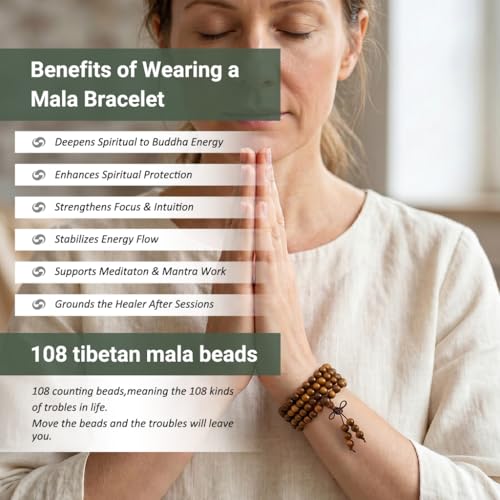 Nupuyai Natural Wood Wrap Bracelet for Women and Men, 108 Prayer Mala Beads Tibetan Necklace for Unisex Elastic Meditation Yoga Jewelry - color: Golden Silk Wood(6mm)