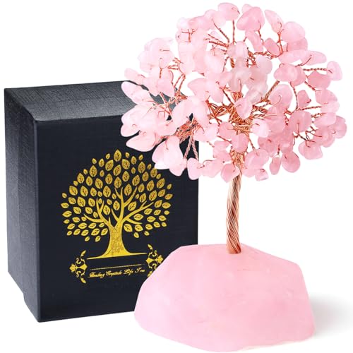 Rose Quartz Crystal Tree Healing Crystals Pink Desk Decor Gemstone Tree Natural Stones Base Copper Wire Attract Luck Money Trees Office Decor Energy Spiritual Meditation Gift - color: 1 Pink - Rose Quartz, size: 5.2 in