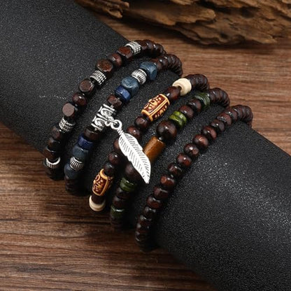 Long tiantian Beaded Bracelets for Men Wooden Bead Bracelets Stackable Layered Stretch Bracelet Trendy Wooden Jewelry Gift for Men - color: C-Bead Bracelets