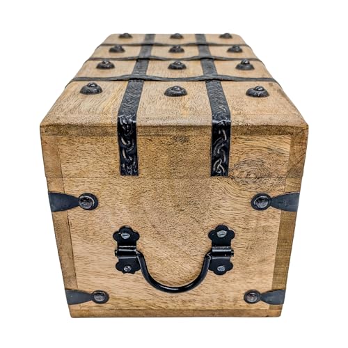 Handmade Pirate Treasure Chest - Wooden Storage Box with Iron Lock & Skeleton Key - Rustic Decorative Jewelry, Toy, Geocache, or Keepsake Chest (Large 12.25 x 6.25 x 6) - size: Large 12.25 x 6.25 x 6