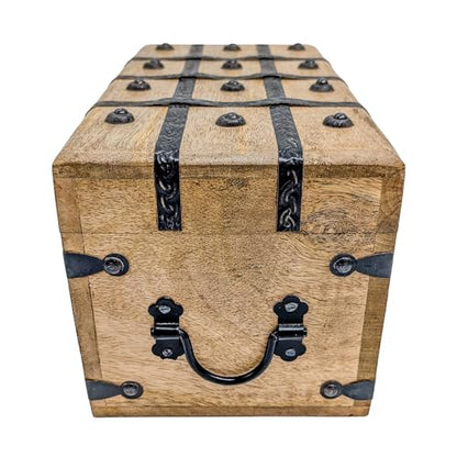 Handmade Pirate Treasure Chest - Wooden Storage Box with Iron Lock & Skeleton Key - Rustic Decorative Jewelry, Toy, Geocache, or Keepsake Chest (Large 12.25 x 6.25 x 6) - size: Large 12.25 x 6.25 x 6