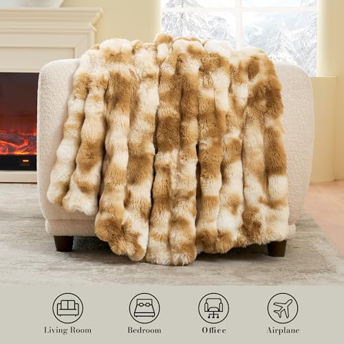 Amélie Home Faux Fur Throw Blanket, Ultra Soft Fuzzy Plush Bubble Blanket for Couch, Bed & Living Room, 60"x80", Tie-dye Khaki - color: Tie-dye Khaki, size: 60" x 80"