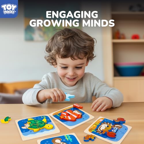 TOY Life Wooden Puzzles for Toddlers 2-4, Sea Animals Puzzles for Toddlers 1-3, Wood Puzzles Educational Montessori Toys Gifts for 1 2 3 Year Old, Baby Kids Learning Toy - style: 4PCS
