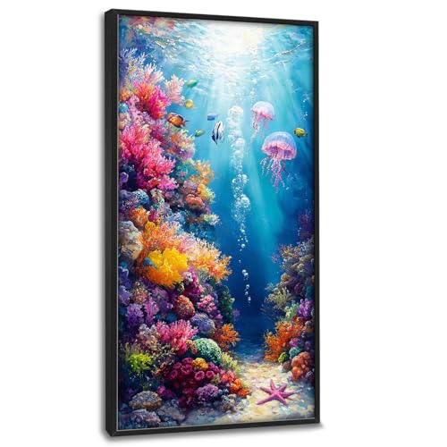 Ocean Large Wall Art Nautical Coral Sealife Pictures Wall Decor Undersea Canvas Seascape Print Painting Modern Artwork Home Decoration for Entrance Living Room Bathroom Bedroom Office Framed 60"x30" - color: Undersea, size: 60"L x 30"W
