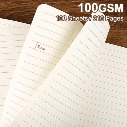 Lined Journal Notebook for Work College Ruled Note Book 5.79"x8.27" A5 PU Leather Daily Journaling 216 Pages for Women Men Writing Home School Supplies Business (Red) - color: 08-Red-1pack, style: A5 Lined 216pages