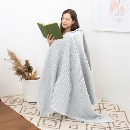 Throw Blanket for Couch, 100% Cotton Soft Lightweight Breathable Summer Blanket Throws, Waffle Weave Throw Size Bed Blanket: White (50"x60") - color: White, size: Throw (50" x 60")