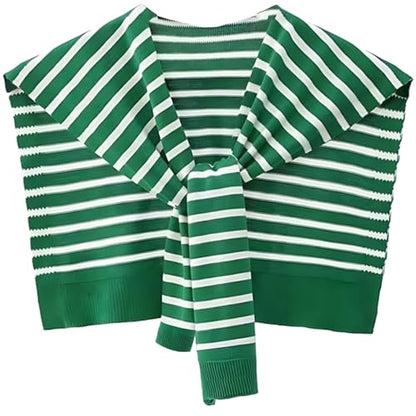WaJuemy Sweater Shawl Wraps for Women Sweater Knitted Knotted Shawls Travel Casual Scarf Cape Shoulder Tops Fashion Wrap - color: Green/White