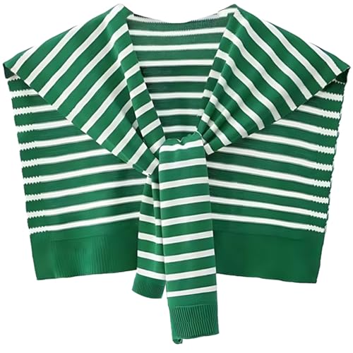 WaJuemy Sweater Shawl Wraps for Women Sweater Knitted Knotted Shawls Travel Casual Scarf Cape Shoulder Tops Fashion Wrap - color: Green/White