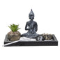 Pacific Giftware Meditation Zen Garden Set with Buddha Statue Artificial Succulent Plant Tea Light Candle Holder White Sand Decorative Wood Display Tray 12" x 3"