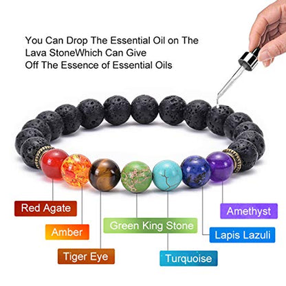GelConnie Lava Rock Chakra Bracelet 7 Chakra 8mm Natural Stone Healing Bracelet Stress Relief Yoga Beads Anxiety Bracelet Aromatherapy Essential Oil Diffuser Bracelet Bangle - color: BC-Tiger Eye&Lava Rock