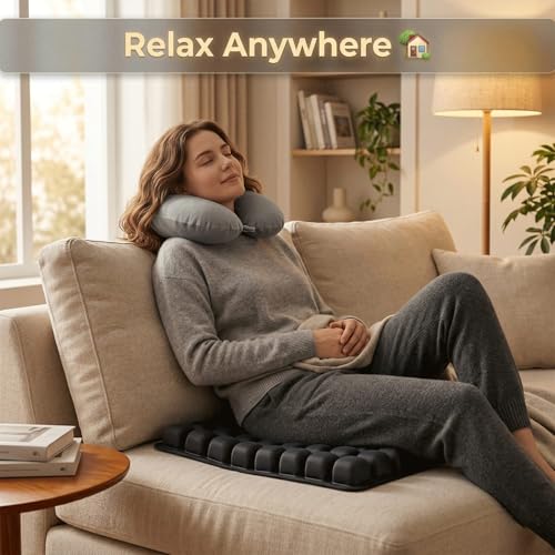 Sondur Travel Cushion, Inflatable Airplane Seat Cushion for Long Flights, 3D Air Cell Seat Cushions with Foot-operated Inflatable Accessories for Office Chair, Wheelchair, Cars, Home Living