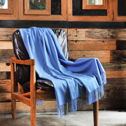 CUDDLE DREAMS Premium Cashmere Throw Blanket with Fringe, Luxuriously Soft (Porcelain Blue) - color: Porcelain Blue