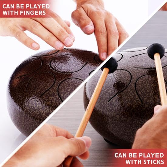Pyle Professional Pan Drum, Steel Pan, Finger Steel Drum, Harmonic Handpan - Includes Rubber Mallet and Travel Bag (PHDRUM84) - color: Brown