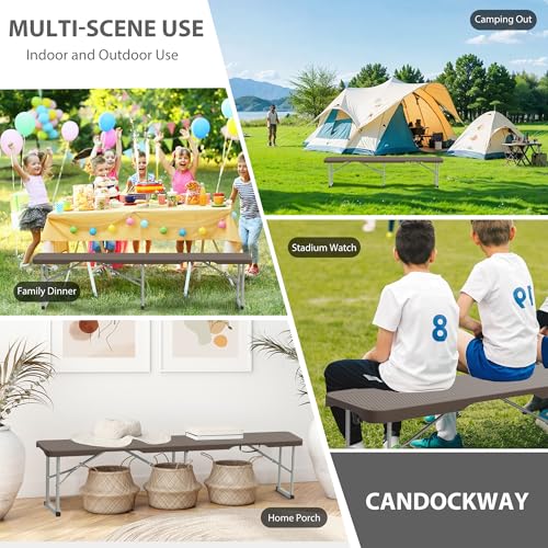 6ft Plastic Folding Bench with Carrying Handle & Lock, Portable Outdoor Bench in Garden Picnic Camping Dining Party Seat, Waterproof Bench for Soccer Activities, Ratten Patterned(2 Pack) - size: 2Pack Ratten