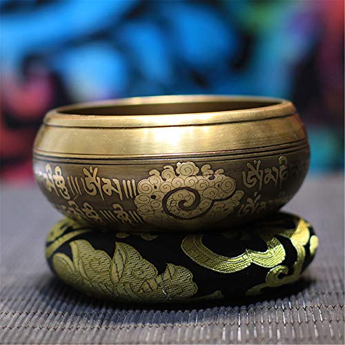 Tibetan Singing Bowl Set,Carved with Five Buddha Statues and Mentra of Om Mane Padme Hum,For Sound Healing,Meditation,Yoga,Relaxation,Chakra Balance,Handmade in Nepal(4.13inches) - color: Five Buddha, size: 10.5cm