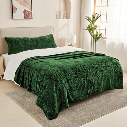 Super Soft Flannel Fleece Throw Blanket, Lightweight Cozy Warm Leaves Textured Plush Blanket for Bed Couch Sofa, 50 x 60 Inches, Olive Green - color: Olive Green, size: 50x60 IN