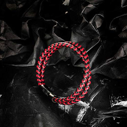 murtoo Mens Bracelet Leather Braided, Brown and Black Leather Bracelet for Men - color: Black-red, size: 8.46"