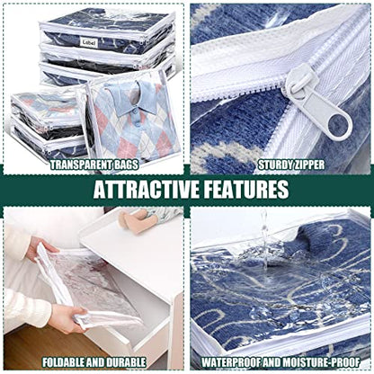 6pcs Clear Zippered Storage Bag Plastic Individual Sweater Storage Bag with Zipper Label Closet Clothing Organizer for Blanket Clothes Bed Sheet Comforter Quilt Pillow(15.7 x 13.7 x 3.9 Inch) - size: 15.7 x 13.7 x 3.9 Inch
